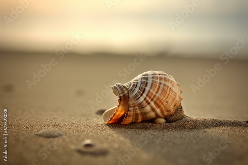 Shell resting on sandy beach. Generative AI