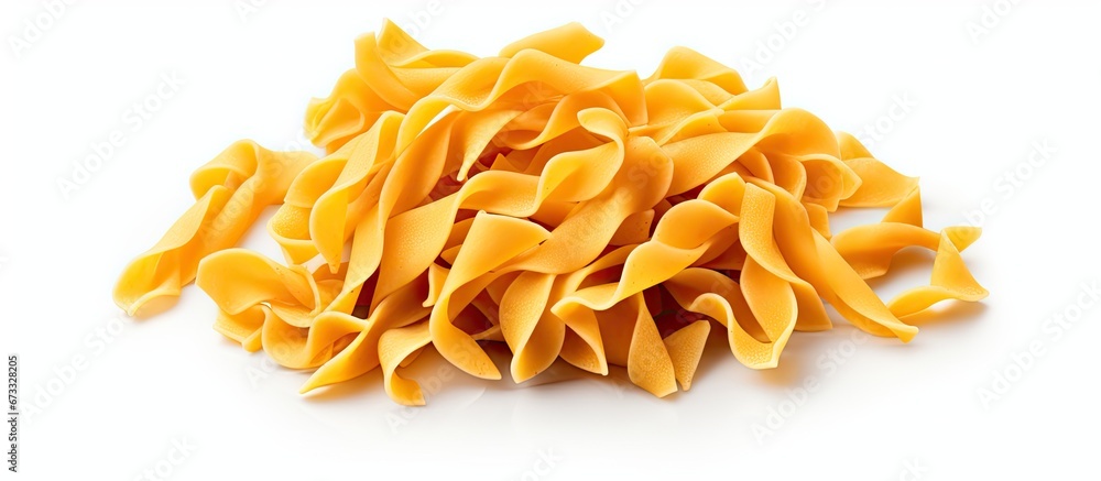 Pasta made from organic ingredients displayed against a backdrop of white