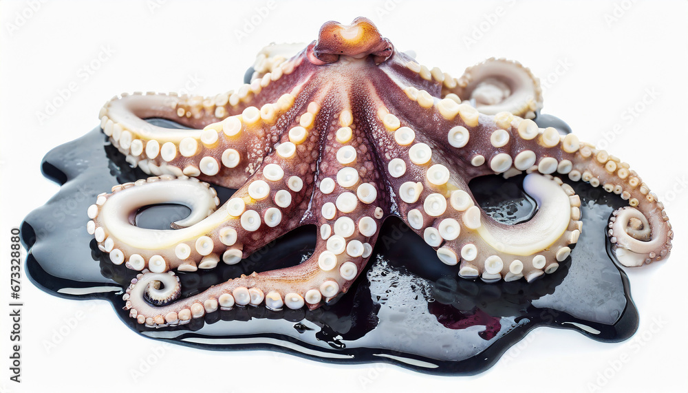 Obraz premium Tentacles of octopus isolated on white background closeup. Sea food