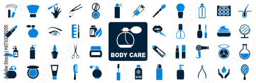 Set body care cosmetology icons, beauty makeup and cosmetics collection sign - stock vector