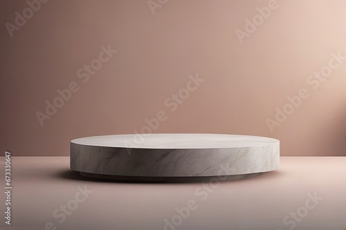 Round marble slab, pedestal on pink background mockup