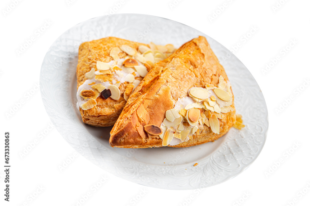 almond triangle cake cream puff pastry sweet dessert delicious healthy eating cooking appetizer meal food snack on the table copy space