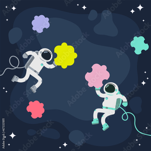 Business Concepts In Space. Flat Spacemans.