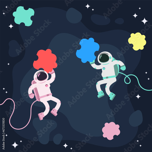 Business Concepts In Space. Flat Spacemans.
