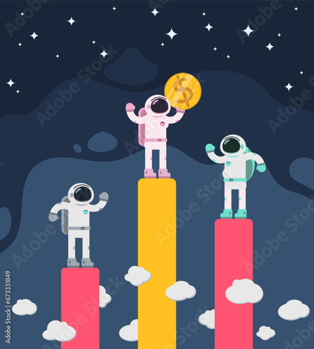 Business Concepts In Space. Flat Spacemans.
