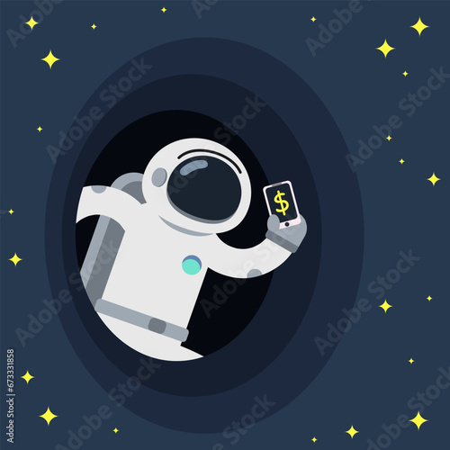 Business Concepts In Space. Flat Spacemans.