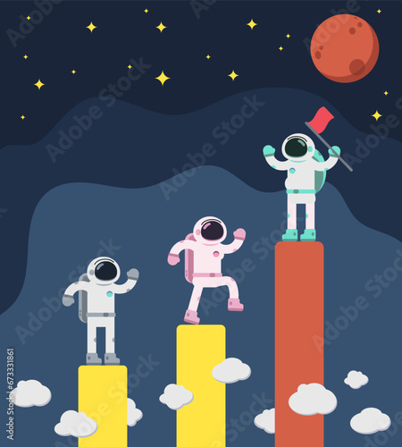 Business Concepts In Space. Flat Spacemans.
