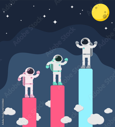 Business Concepts In Space. Flat Spacemans.