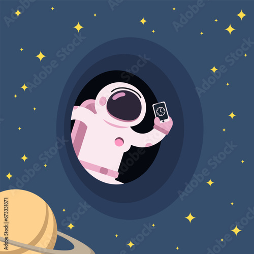 Business Concepts In Space. Flat Spacemans.