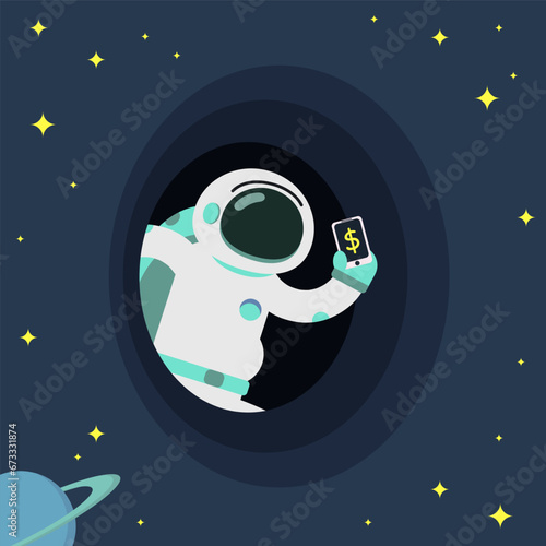 Business Concepts In Space. Flat Spacemans.
