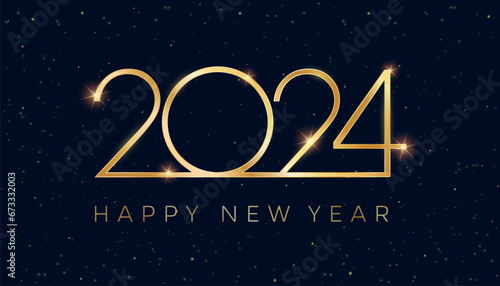 2024 luxury golden Happy New Year on golden sparkling dust glitter on dark blue background, New Year 2024 numbers decorative shiny design for award celebration - stock vector