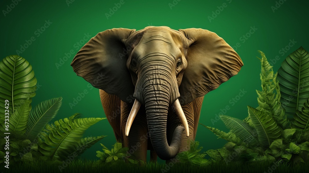 African elephant on green background.