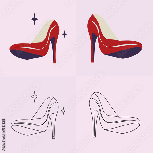 High heels shoe vector icon, Women's shoe glyph icon. Symbol, logo illustration.Woman shoes vector icons isolated on pink background.Fashion footwear design.Shoes collection