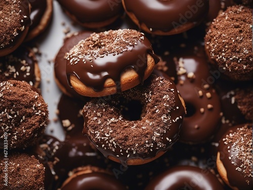 close-up of  delicious looking chocolate donut with a decorative blurry light background

