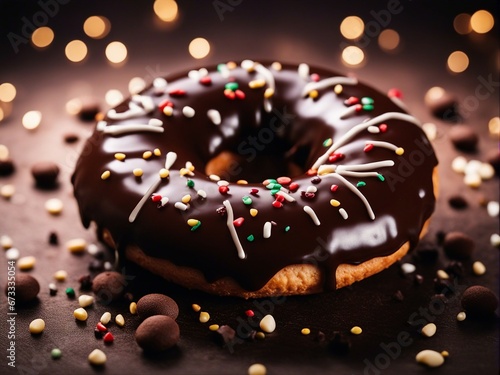 Wallpaper Mural close-up of  delicious looking chocolate donut with a decorative blurry light background

 Torontodigital.ca