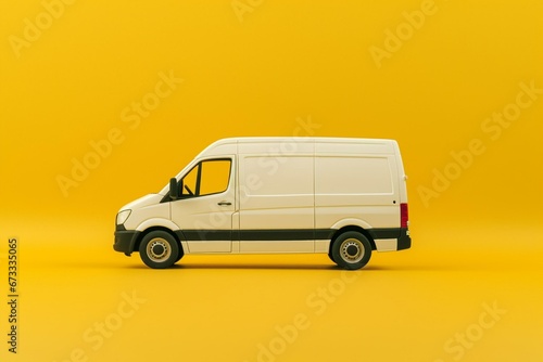 White van on yellow background. Side view. Generative AI