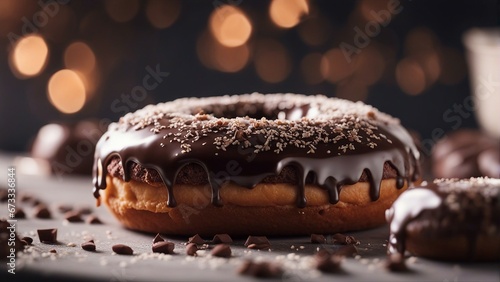 delicious chocolate donut, blurry background 