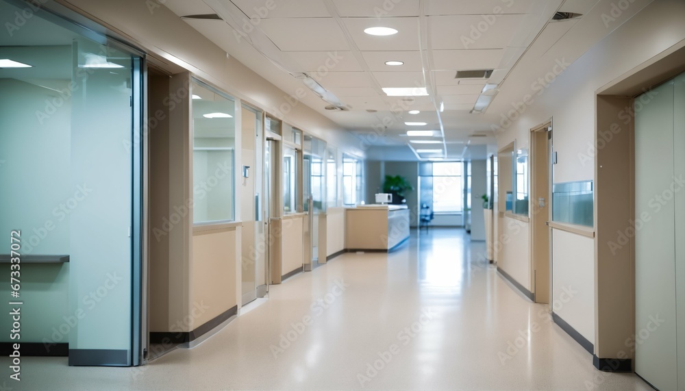 Hospital reception clinic in a hallway with an unfocused background Hospital reception clinic in a hallway with an unfocused background