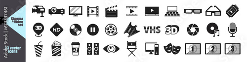 Valokuvatapetti Cinema icons set vector illustration