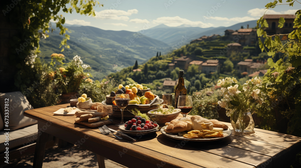 Fototapeta premium restaurant table setting in the mountains