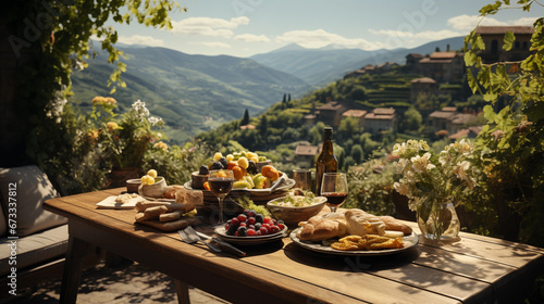 restaurant table setting in the mountains