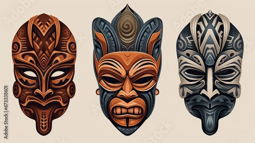 totem colored masks of tribal idols.