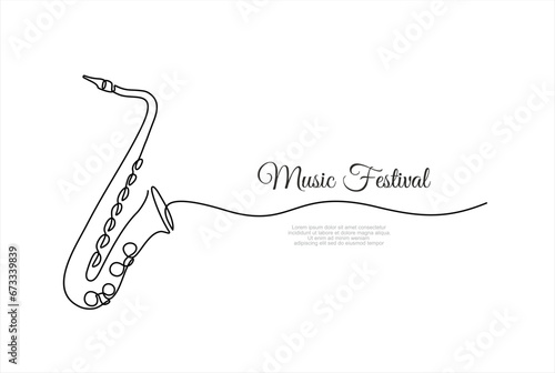One continuous line drawing of classical saxophone. Music Festival. Wind music instruments concept. Modern single line graphic draw design vector illustration