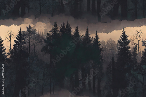 Spooky forest mystery horror beauty in nature, night in the woods under full moon, dark fantasy background, ai generated
