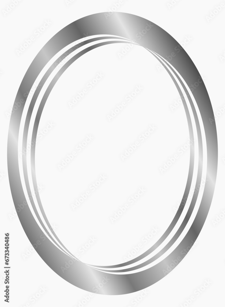 Silver oval metal frame isolated on white. Vector frame for photo