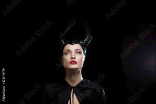 Fotografi fairy witch with devil horns, halloween costume