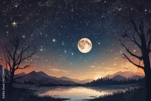 Spooky forest mystery horror beauty in nature, night in the woods under full moon, dark fantasy background, ai generated
