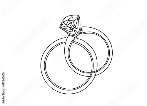 Continuous line drawing. Wedding rings. Black isolated on white background. Hand drawn vector illustration.