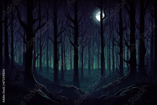 Spooky forest mystery horror beauty in nature  night in the woods under full moon  dark fantasy background  ai generated 
