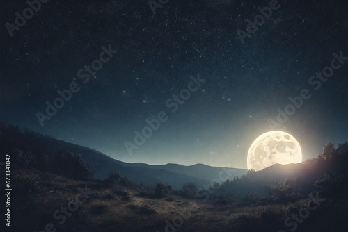 Spooky forest mystery horror beauty in nature, night in the woods under full moon, dark fantasy background, ai generated
