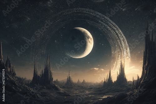 Spooky forest mystery horror beauty in nature, night in the woods under full moon, dark fantasy background, ai generated
