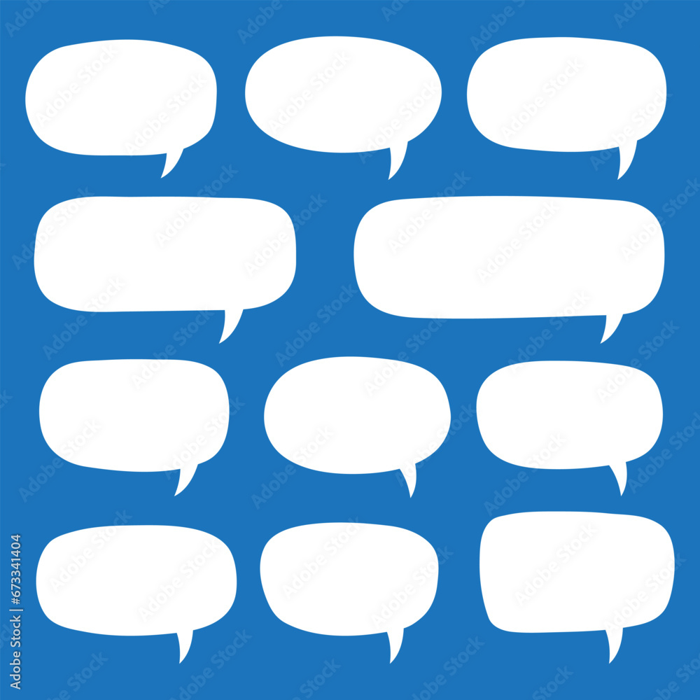 Set of hand drawn speech bubbles. Speak bubble text, cartoon chatting box, message box. Blank empty white speech bubbles. Set of hand drawn speech bubbles. Speak bubble text, cartoon chatting box, message box. Blank empty white speech bubbles.