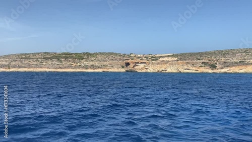 Malta, Open sea, POV view from the yacht, approaching Comino island. Mediterranean sea. High quality 4k footage photo