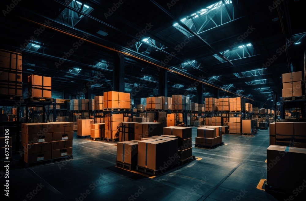 a dark warehouse full of boxes a dark warehouse full of boxes