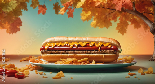 Hot dog in an autamn fastfood photo