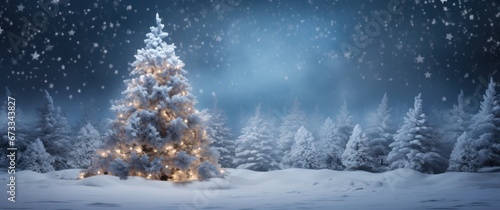 a huge christmas tree sits on an icy hill, © olegganko