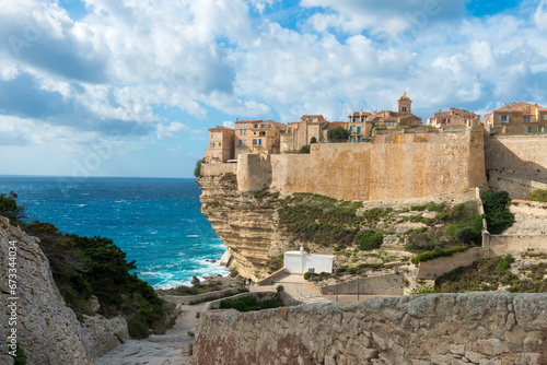 The city of Bonifacio at the edge of the cliff, Corsica France.
