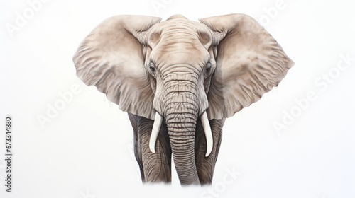 huge African elephant on a light background.
