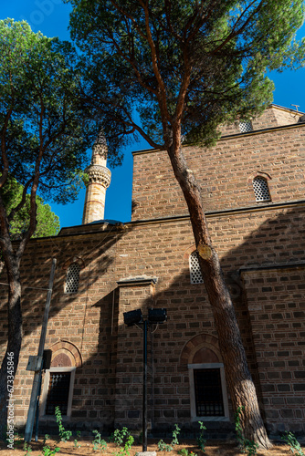 Vertical photography of Sultan Mosque (also called Hafsa Sultan Mosque) in Manisa, Turkey. 16th-century Ottoman mosque complex. photo