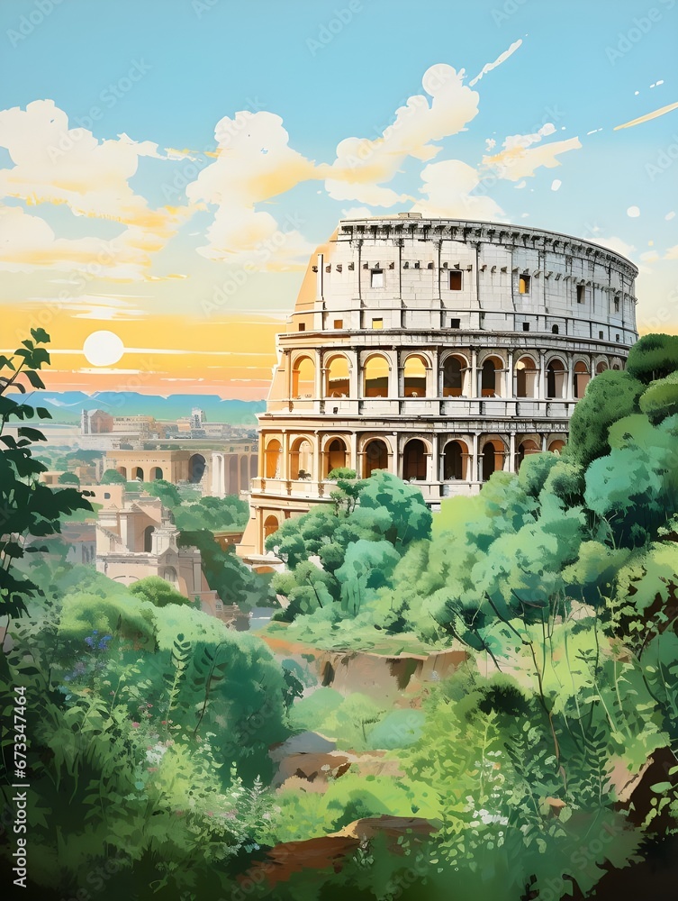 Illustration a whimsical portrayal of Rome