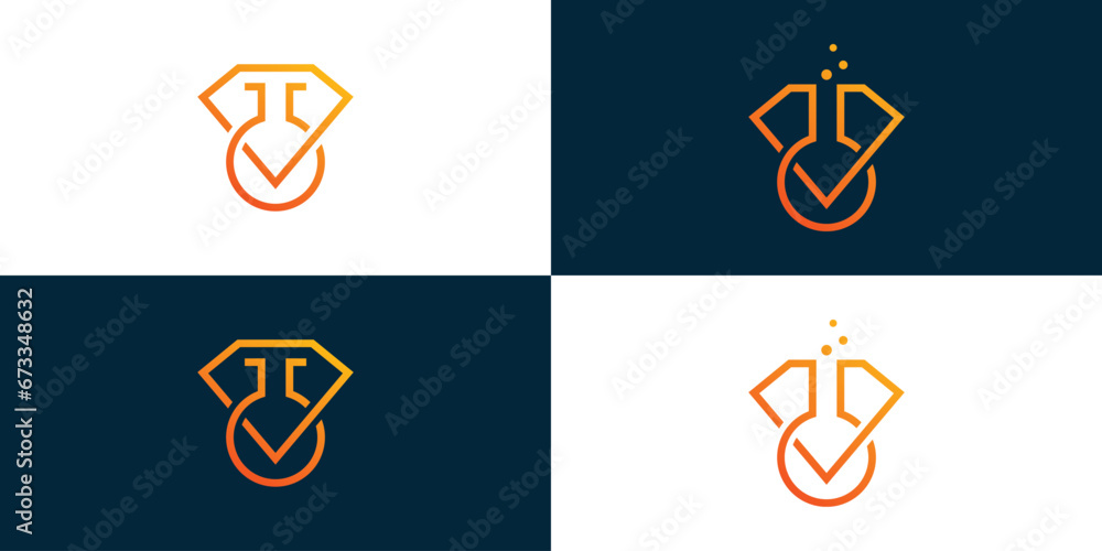 Diamond Lab Logo Designs with Outline Style. Diamond Lab Vector Illustration. - obrazy, fototapety, plakaty 