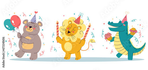 Photography Birthday party cute jungle animals celebration isolated set