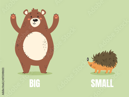 Small big different size compare cartoon animal concept. Vector flat graphic design illustration