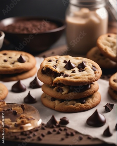 Homemade chocolate chip cookies with ingredients 