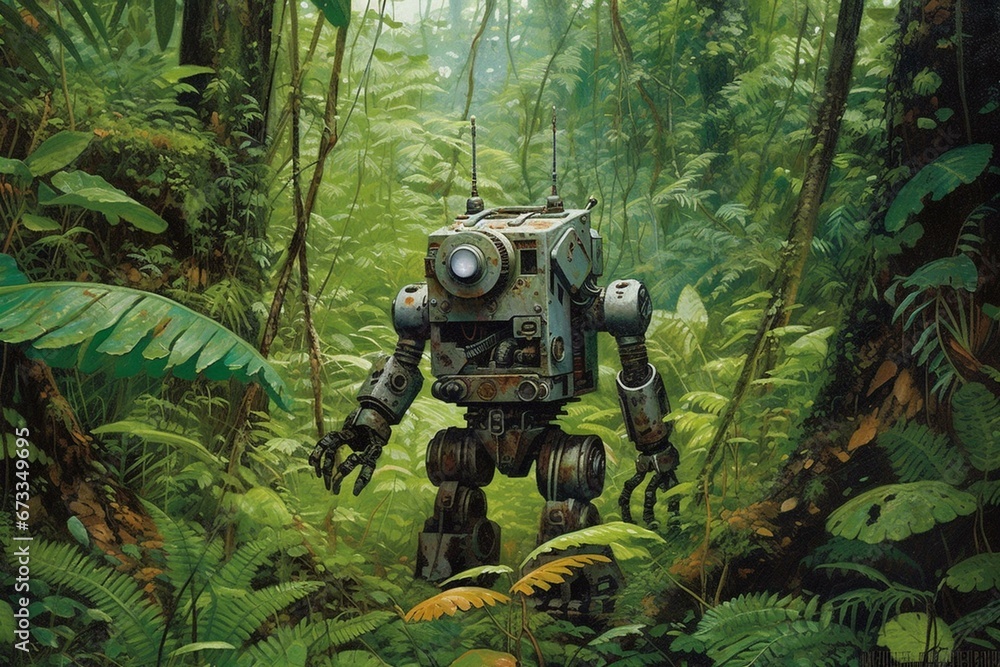 robot in the jungle. Generative AI