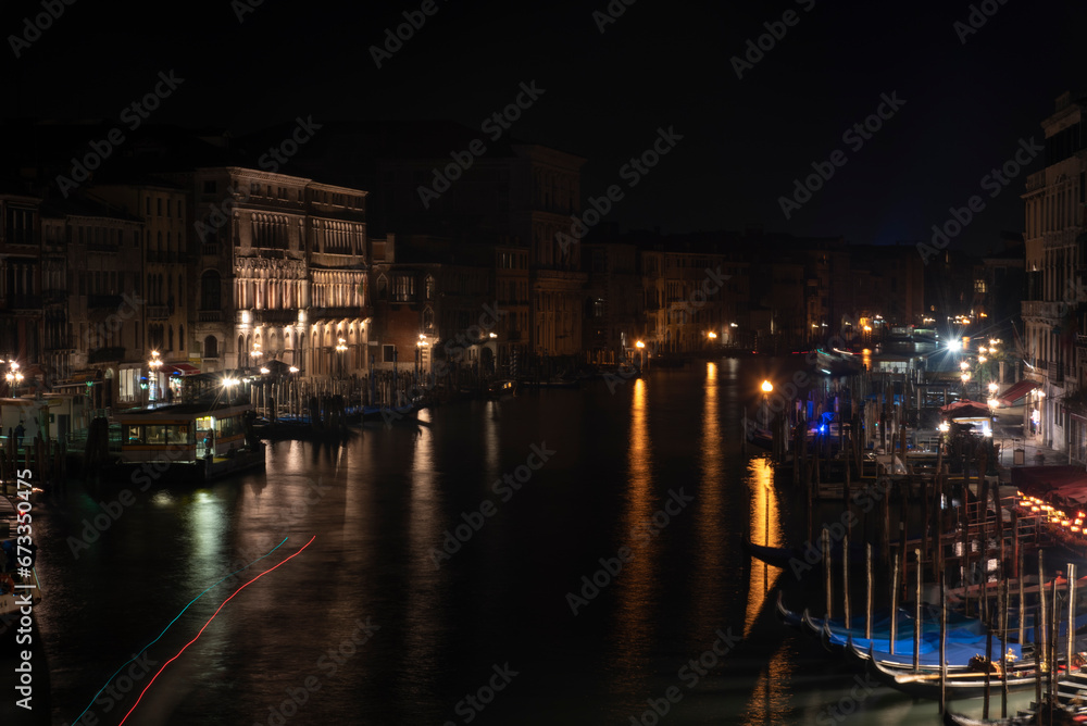 Night View On Venice Water Canals
